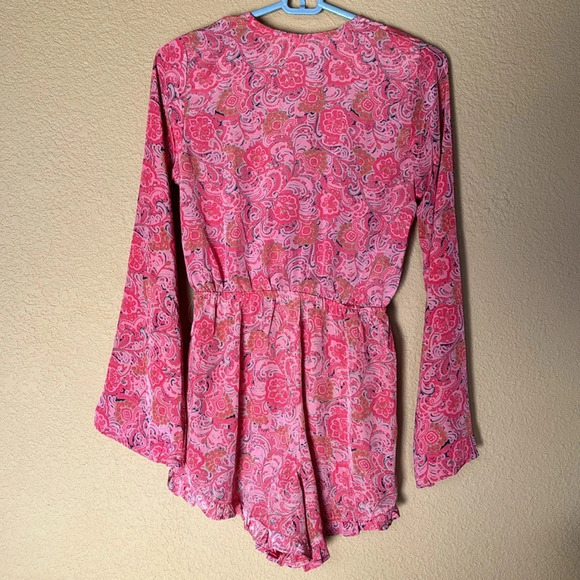 RAGA Boho Printed Tie Front Romper Nidhi Pink Paisley. XS - Picture 5 of 6